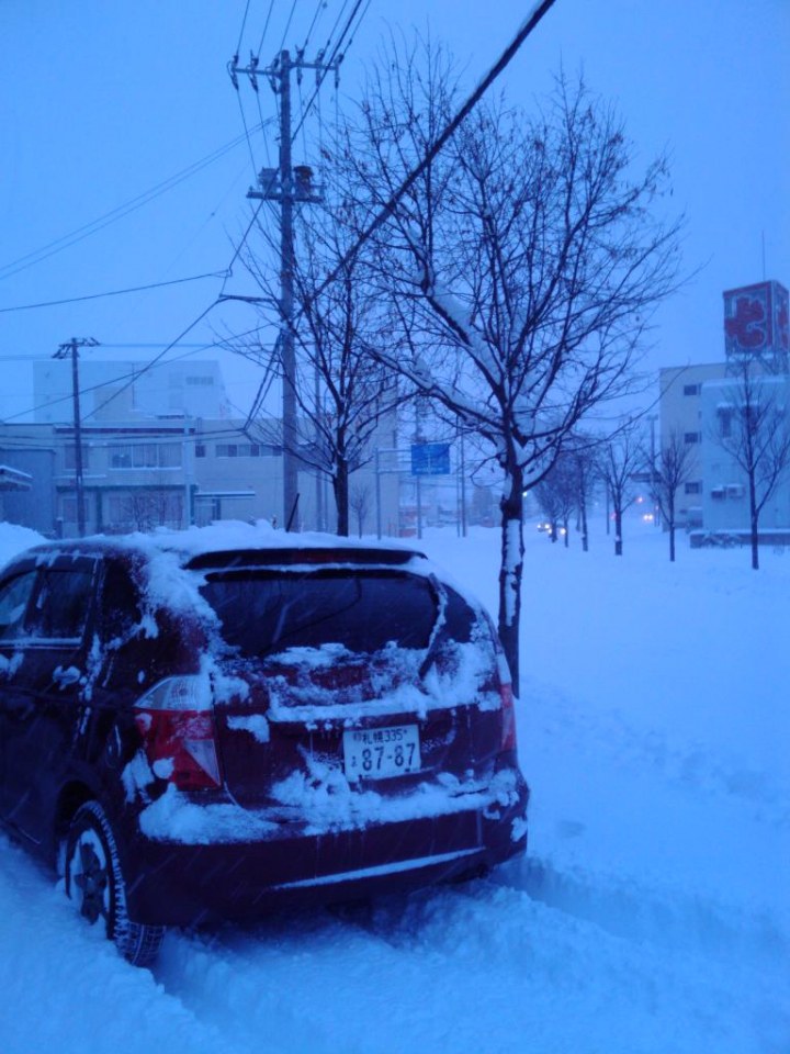 ちょっと暗くてわかりづらいですが、除雪機１号が出動する程でした...